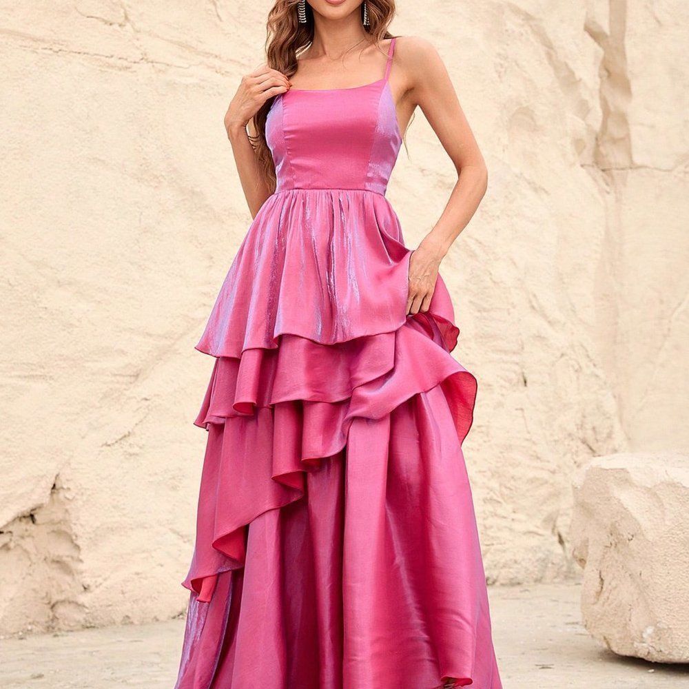 Pink Preppy Womens Layer Hem Chiffon Cami Dress - Picture 5 of 5